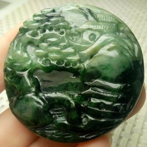 Certified Deep Green Natural A Jadeite Emerald Pendant Landscape painting 山水画